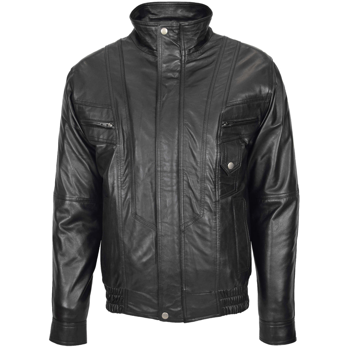 Mens Leather Bomber Blouson Jacket Robert Black - genuine leather jacket in black with bomber
