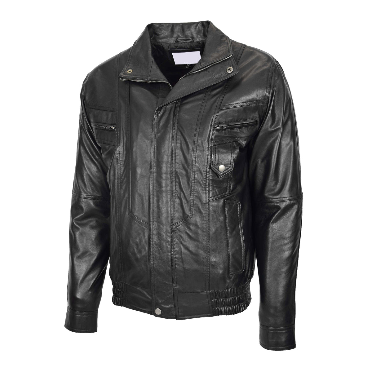 Mens Leather Bomber Blouson Jacket Robert Black - genuine leather jacket in black with four outer pockets