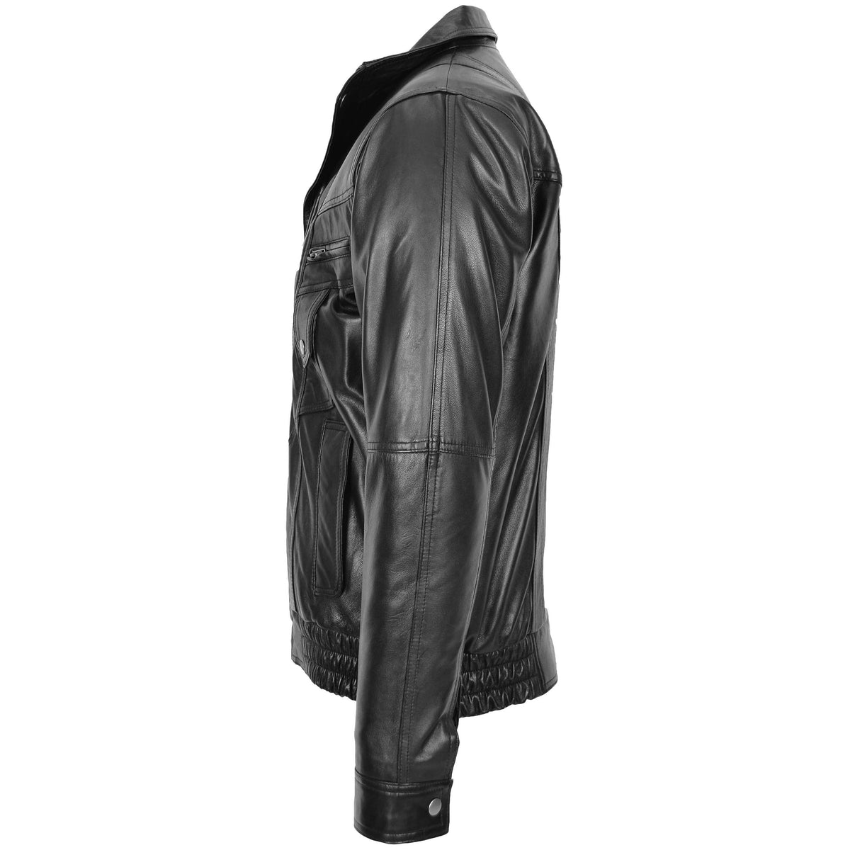 Mens Leather Bomber Blouson Jacket Robert Black - genuine leather jacket in black with bomber