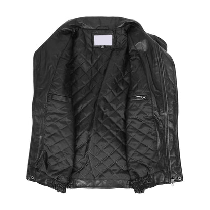 Mens Leather Bomber Blouson Jacket Robert Black - genuine leather jacket in black with four outer pockets