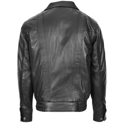 Mens Leather Bomber Blouson Jacket Robert Black - genuine leather jacket in black with bomber