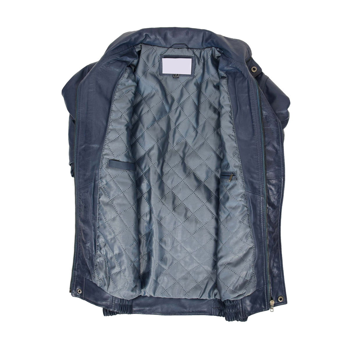 Mens Leather Bomber Blouson Jacket Robert Blue - genuine leather jacket in blue with four outer pockets