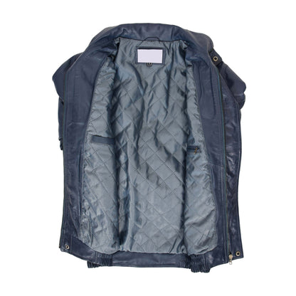 Mens Leather Bomber Blouson Jacket Robert Blue - genuine leather jacket in blue with four outer pockets