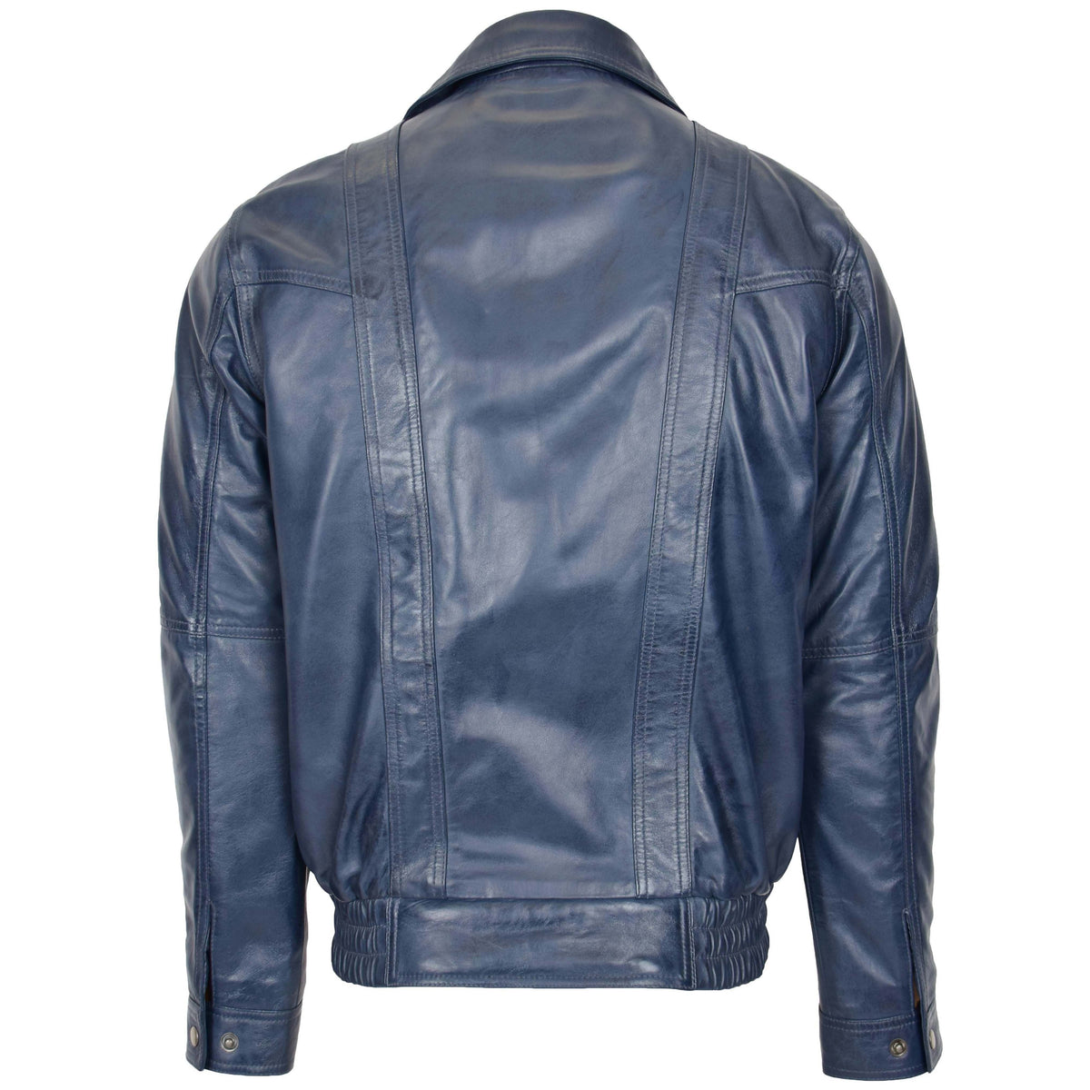 Mens Leather Bomber Blouson Jacket Robert Blue - genuine leather jacket in blue with bomber