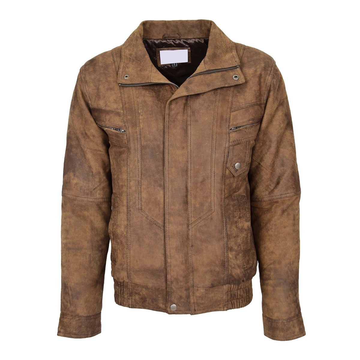 Mens Leather Bomber Blouson Jacket Robert Brown - genuine leather jacket in brown with four outer pockets