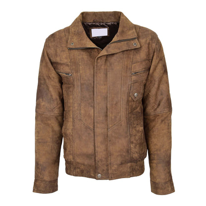 Mens Leather Bomber Blouson Jacket Robert Brown - genuine leather jacket in brown with four outer pockets