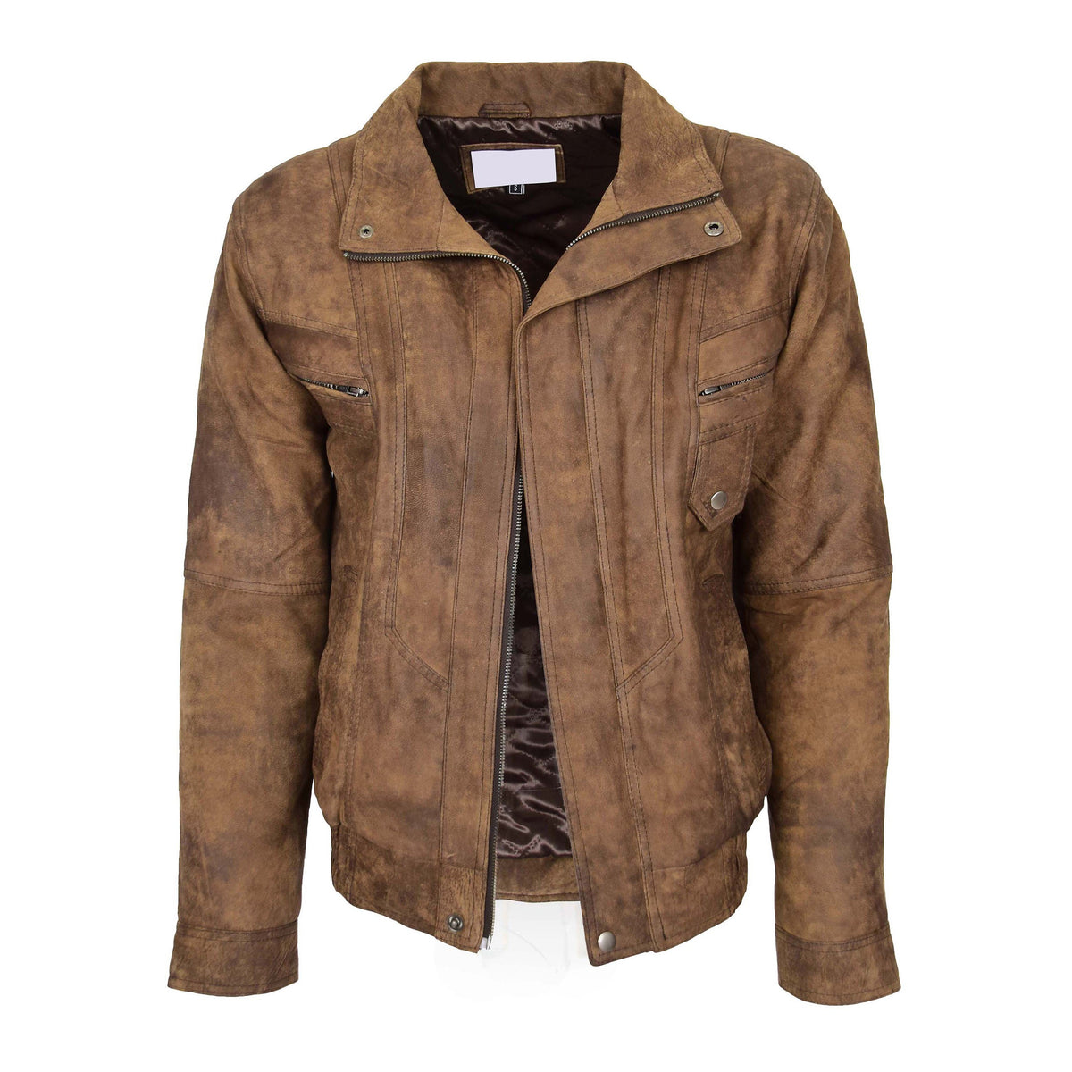 Mens Leather Bomber Blouson Jacket Robert Brown - genuine leather jacket in brown with bomber