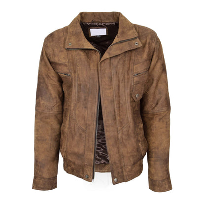 Mens Leather Bomber Blouson Jacket Robert Brown - genuine leather jacket in brown with bomber