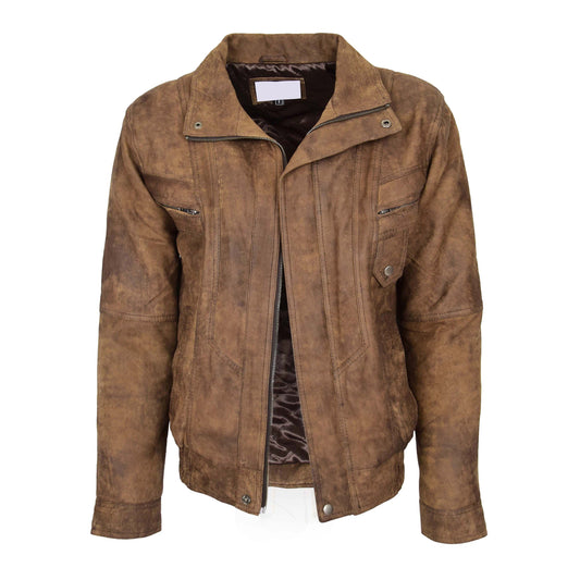 Mens Leather Bomber Blouson Jacket Robert Brown - genuine leather jacket in brown with bomber