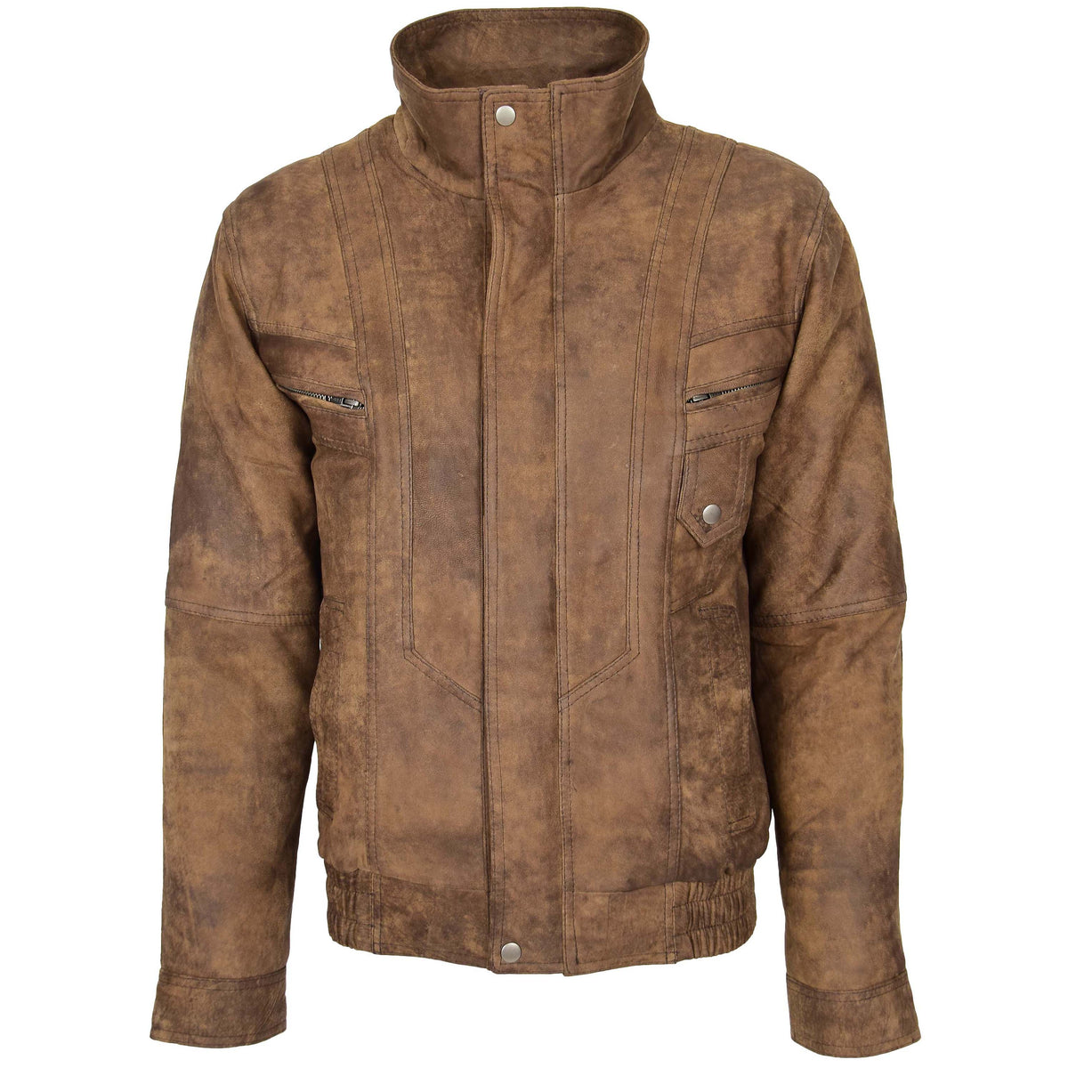 Mens Leather Bomber Blouson Jacket Robert Brown - genuine leather jacket in brown with four outer pockets