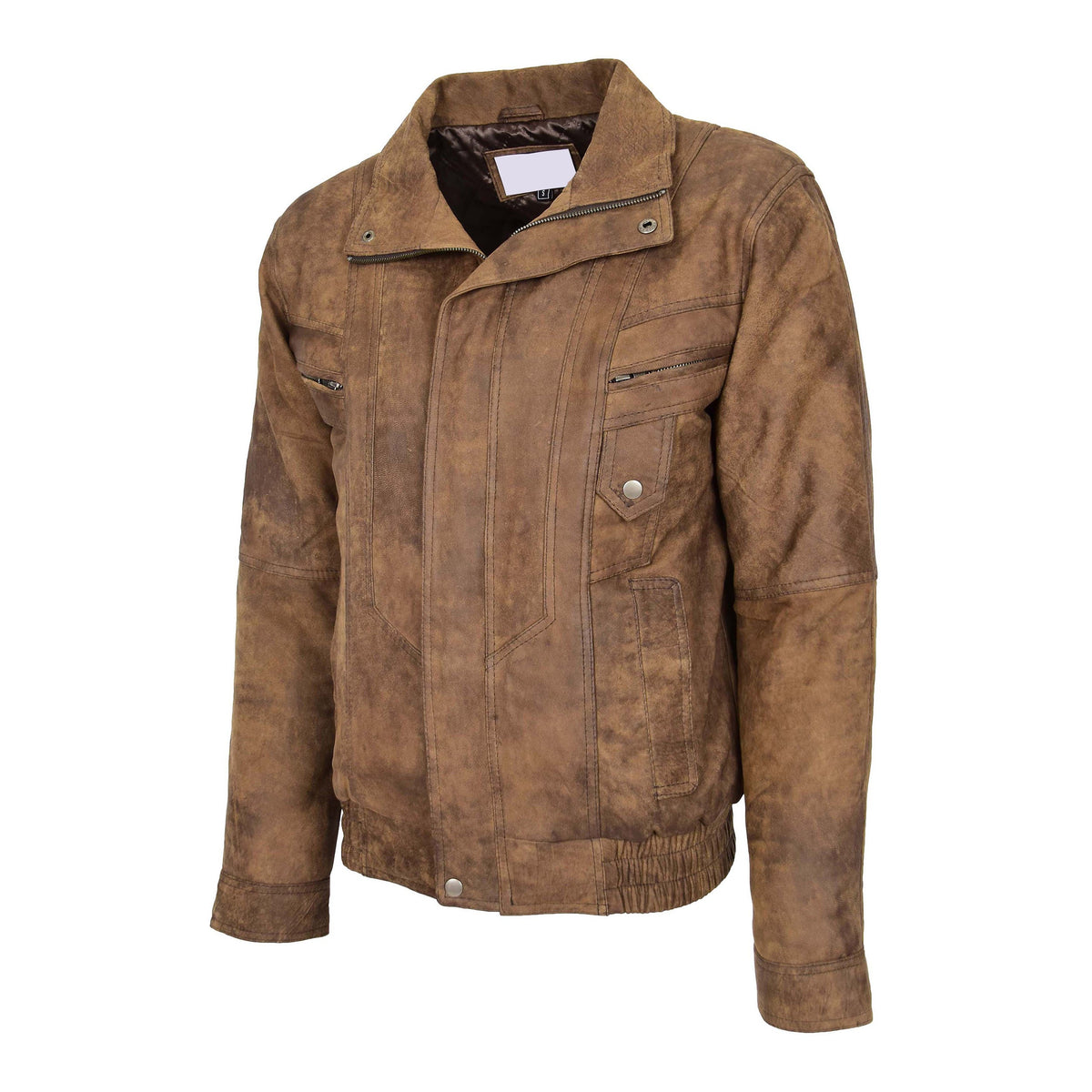 Mens Leather Bomber Blouson Jacket Robert Brown - genuine leather jacket in brown with bomber