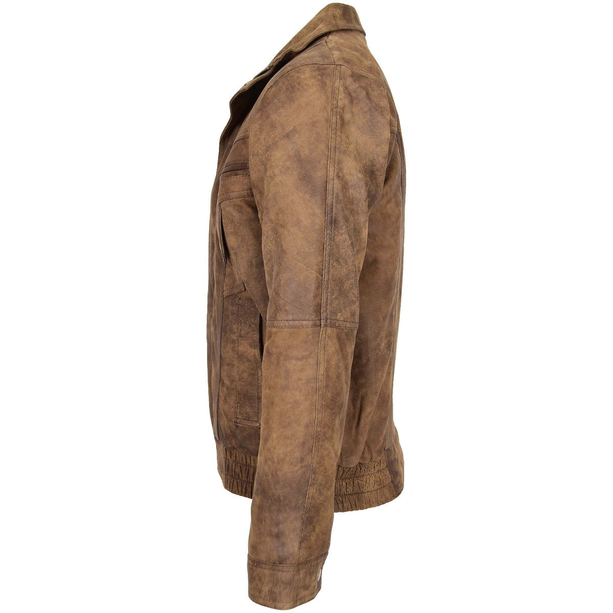 Mens Leather Bomber Blouson Jacket Robert Brown - genuine leather jacket in brown with four outer pockets