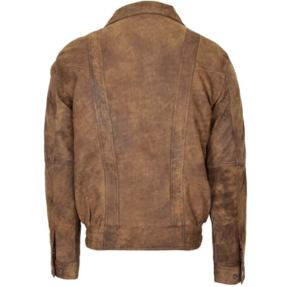 Mens Leather Bomber Blouson Jacket Robert Brown - genuine leather jacket in brown with four outer pockets