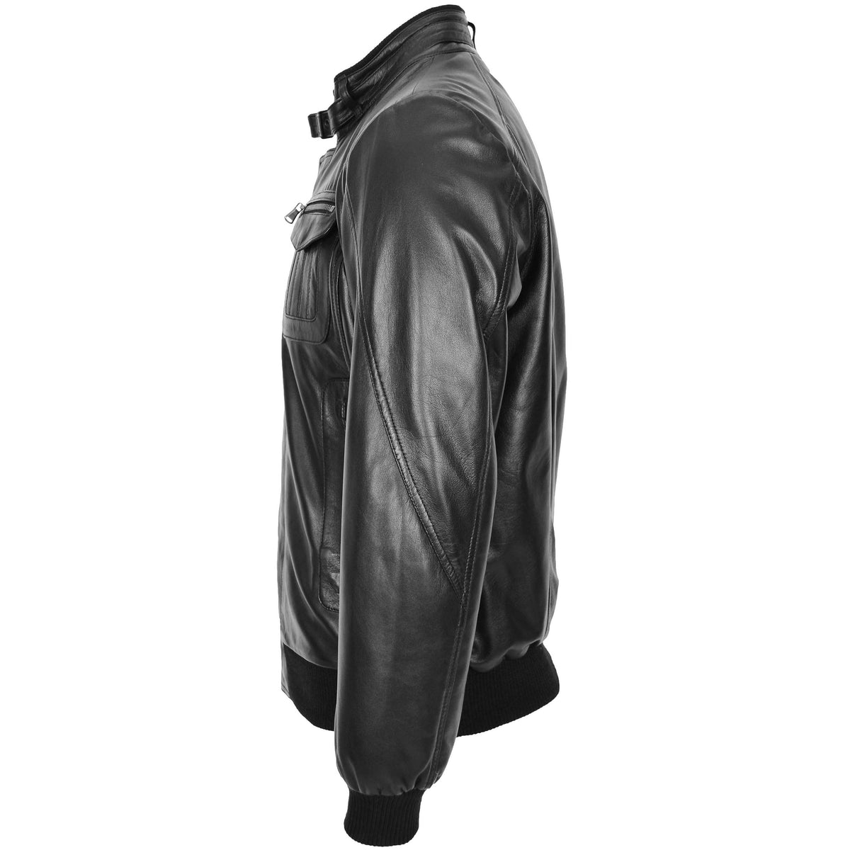 Mens Leather Bomber Flight Jacket Tom Black - genuine leather jacket in black with bomber