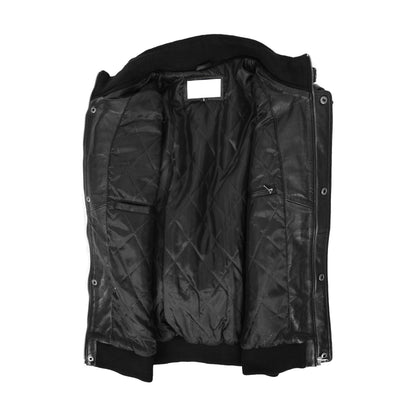 Mens Leather Bomber Flight Jacket Tom Black - genuine leather jacket in black with four outer pockets