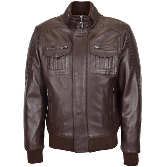 Mens Leather Bomber Flight Jacket Tom Brown - genuine leather jacket in brown with bomber