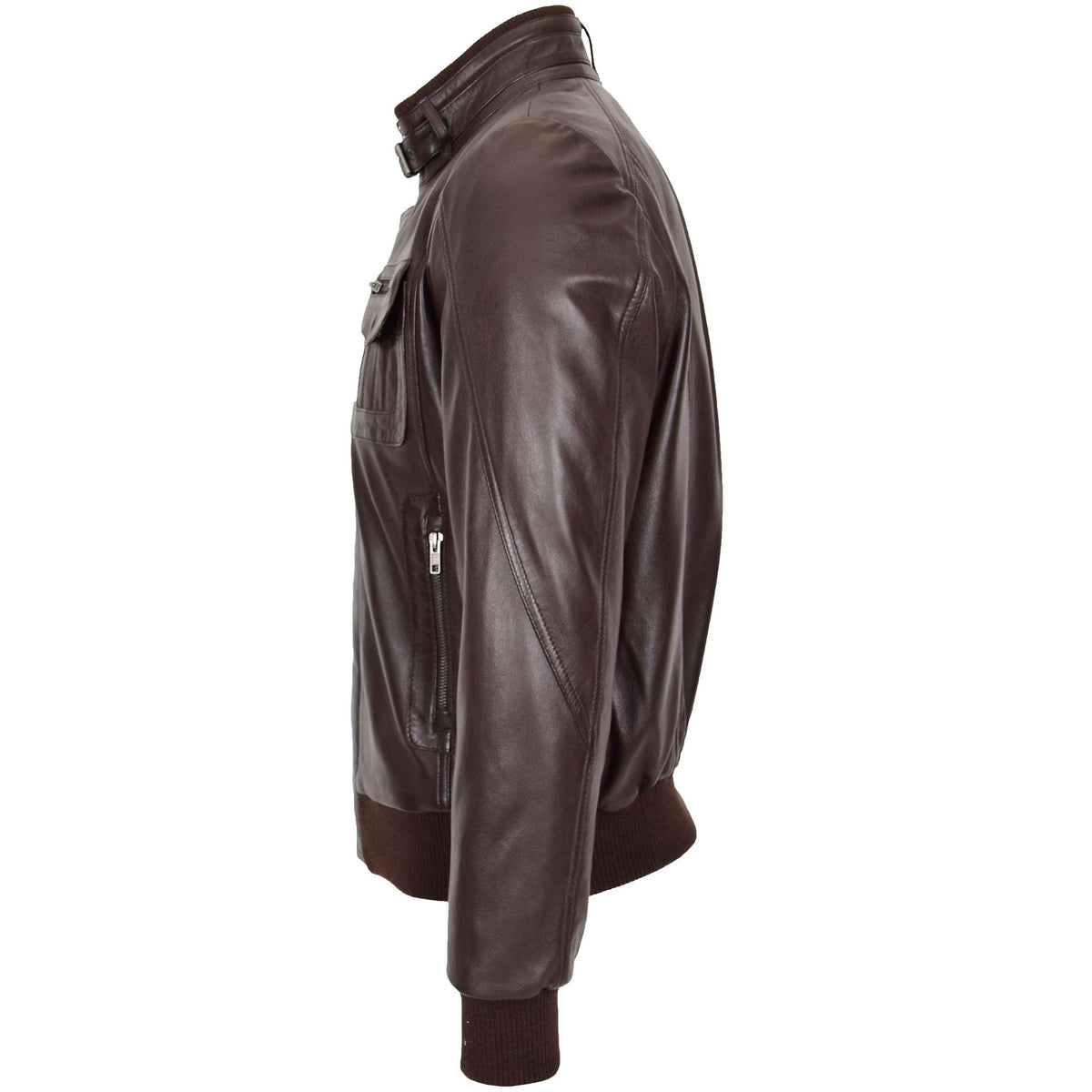 Mens Leather Bomber Flight Jacket Tom Brown - genuine leather jacket in brown with bomber