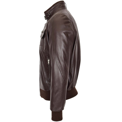 Mens Leather Bomber Flight Jacket Tom Brown - genuine leather jacket in brown with bomber