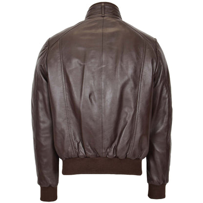 Mens Leather Bomber Flight Jacket Tom Brown - genuine leather jacket in brown with bomber