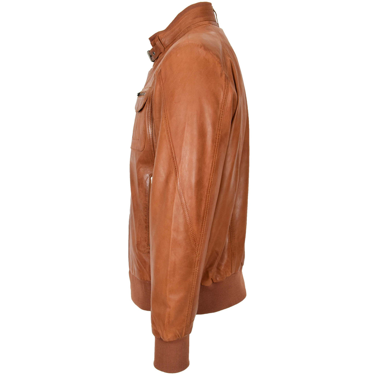 Mens Leather Bomber Flight Jacket Tom Tan - genuine leather jacket in tan with bomber
