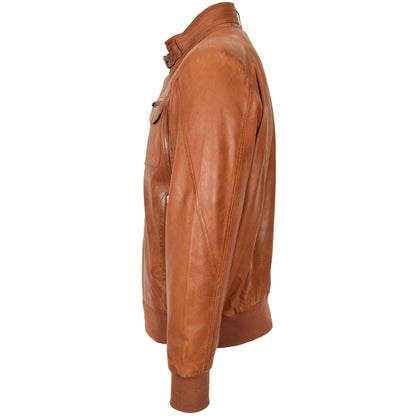 Mens Leather Bomber Flight Jacket Tom Tan - genuine leather jacket in tan with bomber