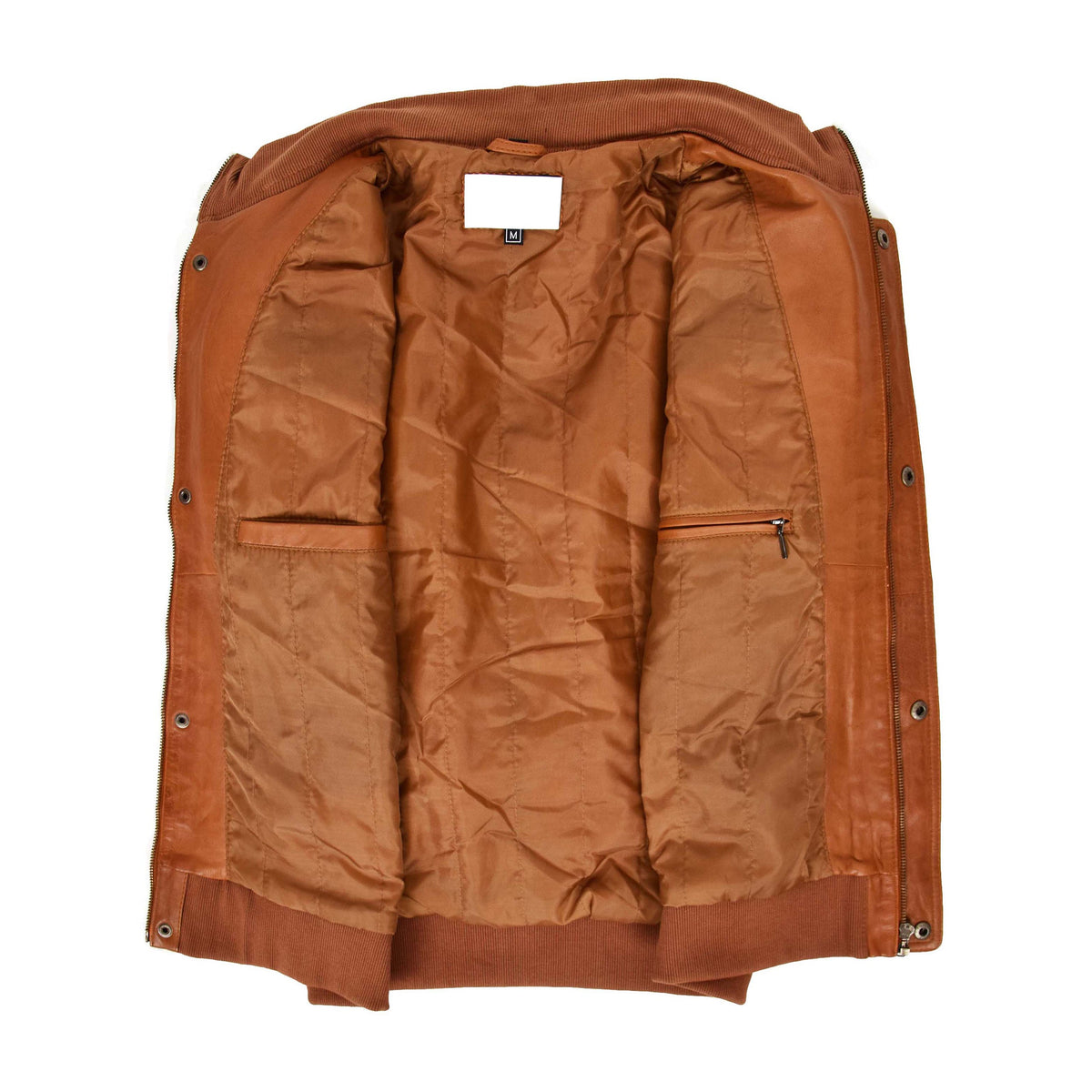 Mens Leather Bomber Flight Jacket Tom Tan - genuine leather jacket in tan with four outer pockets