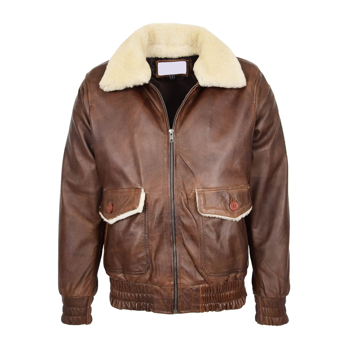 Mens Leather Bomber Jacket G-1 Aviator Style Cooper Brown - genuine sheepskin jacket in brown with four outer pockets