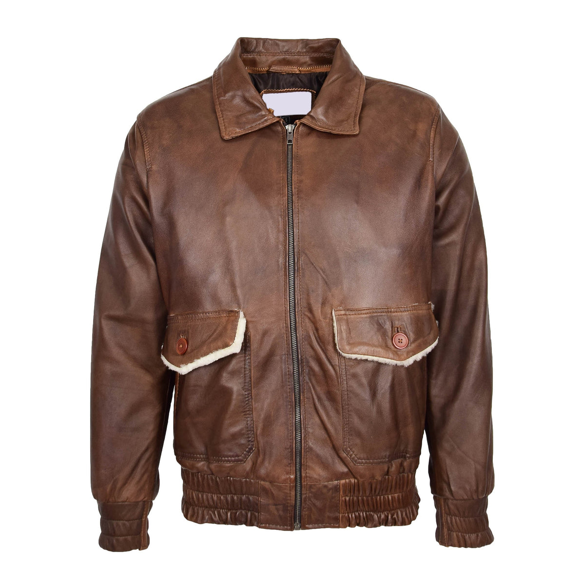 Mens Leather Bomber Jacket G-1 Aviator Style Cooper Brown - genuine sheepskin jacket in brown with bomber