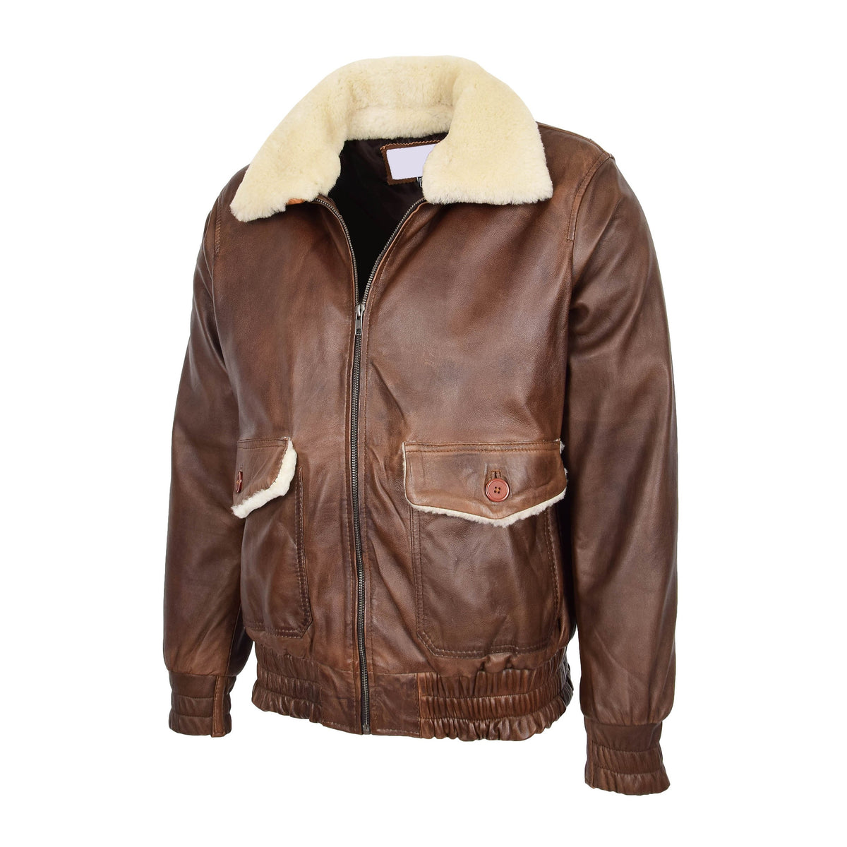 Mens Leather Bomber Jacket G-1 Aviator Style Cooper Brown - genuine sheepskin jacket in brown with aviator