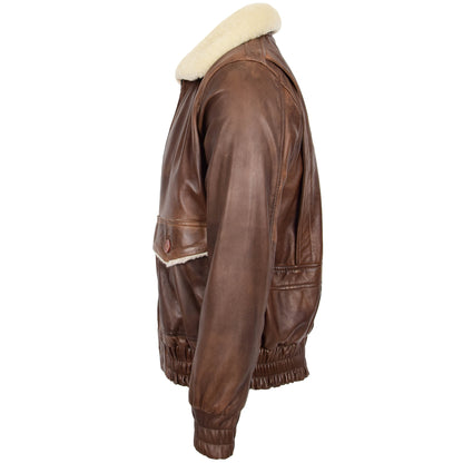 Mens Leather Bomber Jacket G-1 Aviator Style Cooper Brown - genuine sheepskin jacket in brown with four outer pockets