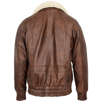 Mens Leather Bomber Jacket G-1 Aviator Style Cooper Brown - genuine sheepskin jacket in brown with aviator