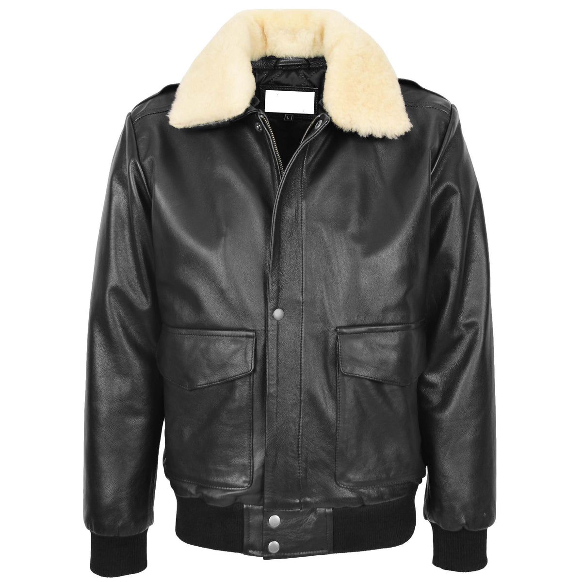 Mens Leather Bomber Jacket G-1 Aviator Style Jarrod Black - genuine sheepskin jacket in black with four outer pockets