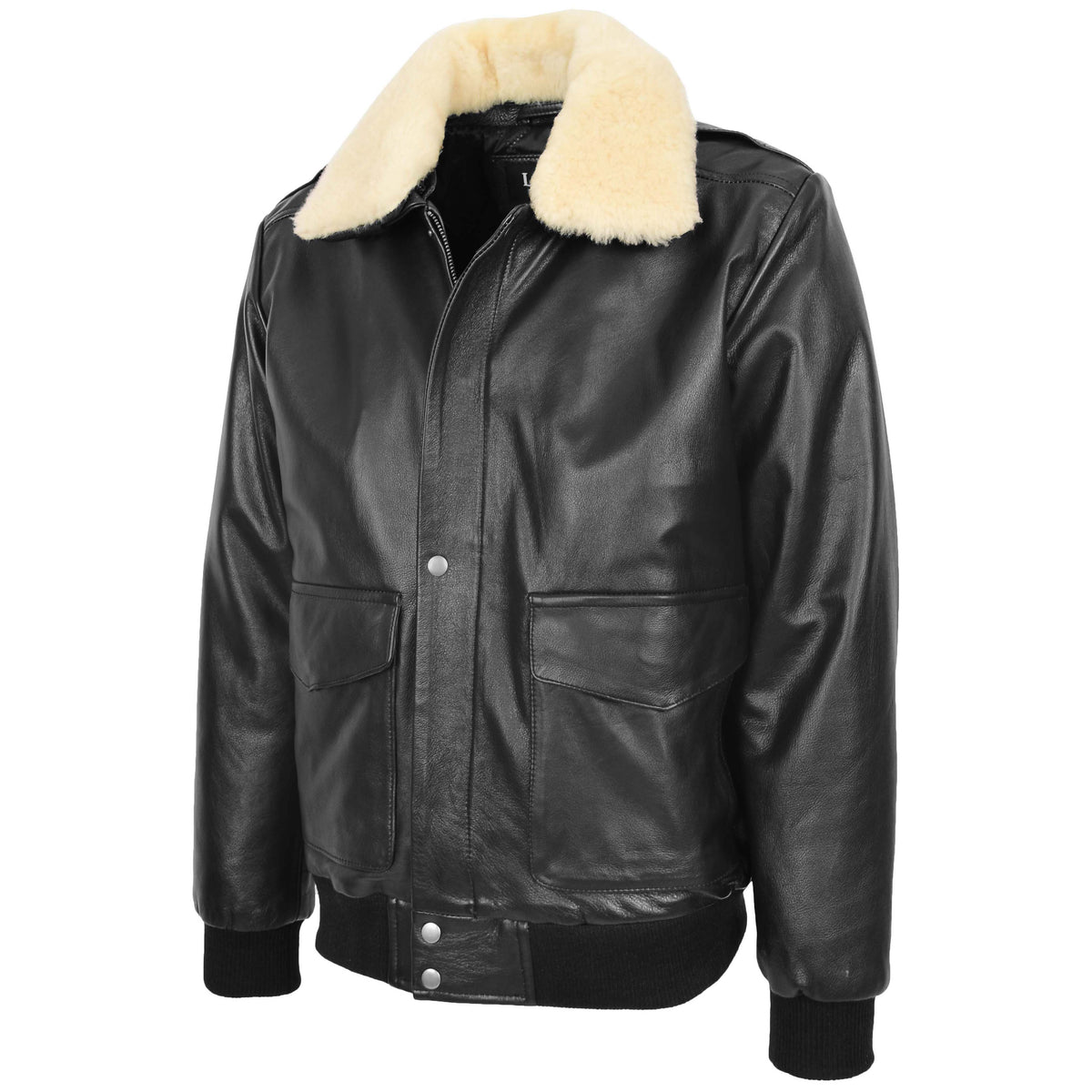 Mens Leather Bomber Jacket G-1 Aviator Style Jarrod Black - genuine sheepskin jacket in black with aviator