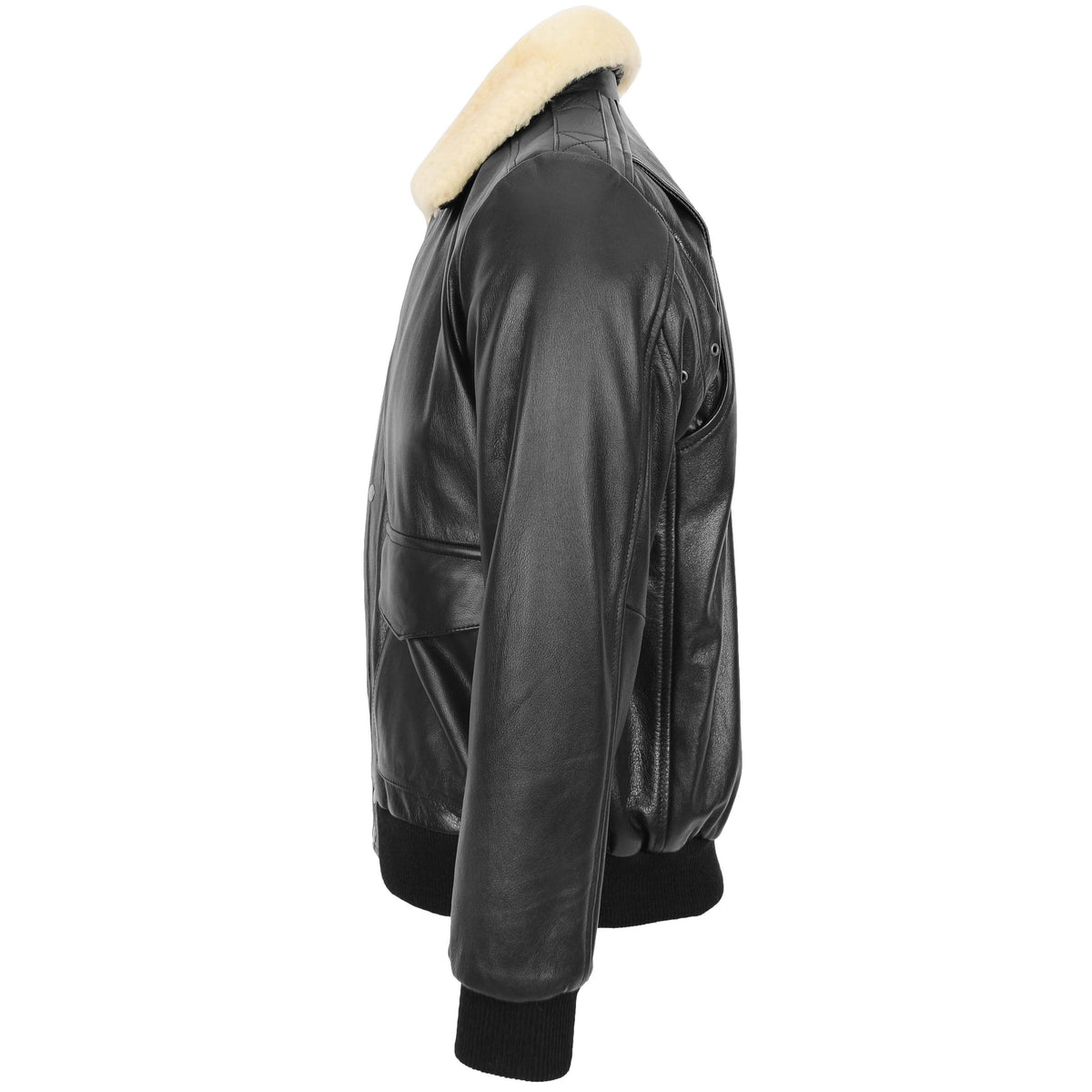 Mens Leather Bomber Jacket G-1 Aviator Style Jarrod Black - genuine sheepskin jacket in black with four outer pockets