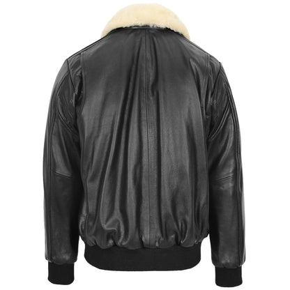 Mens Leather Bomber Jacket G-1 Aviator Style Jarrod Black - genuine sheepskin jacket in black with aviator