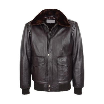 Mens Leather Bomber Jacket G-1 Aviator Style Jarrod Brown - genuine sheepskin jacket in brown with four outer pockets