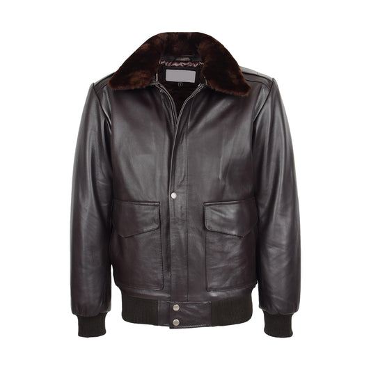 Mens Leather Bomber Jacket G-1 Aviator Style Jarrod Brown - genuine sheepskin jacket in brown with four outer pockets