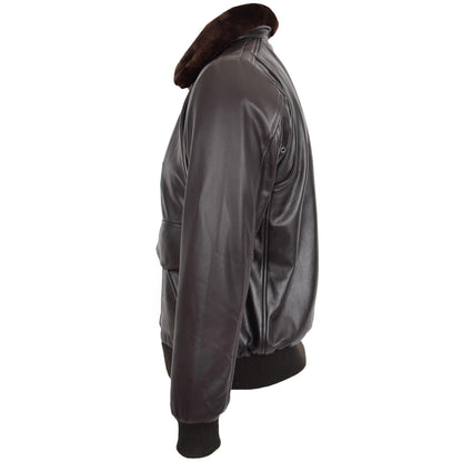Mens Leather Bomber Jacket G-1 Aviator Style Jarrod Brown - genuine sheepskin jacket in brown with four outer pockets