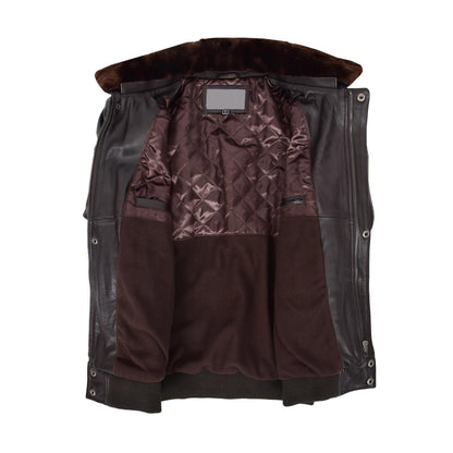 Mens Leather Bomber Jacket G-1 Aviator Style Jarrod Brown - genuine sheepskin jacket in brown with bomber
