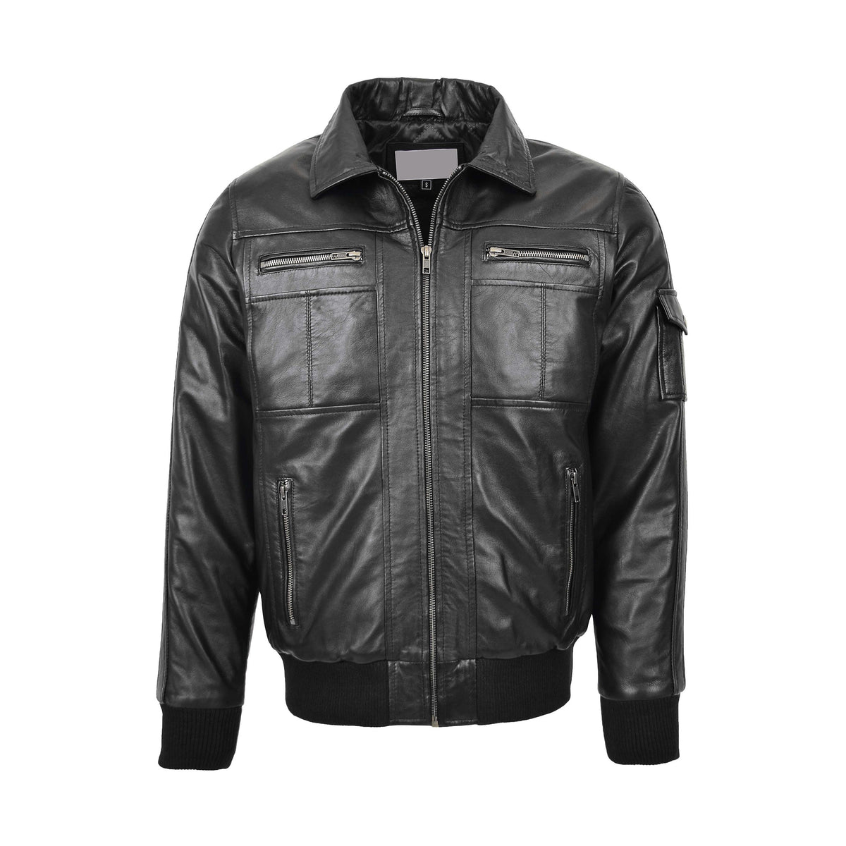 Mens Leather Bomber Jacket with Hoodie Bronx Black - genuine leather jacket in black with bomber