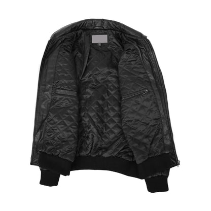 Mens Leather Bomber Jacket with Hoodie Bronx Black - genuine leather jacket in black with four outer pockets