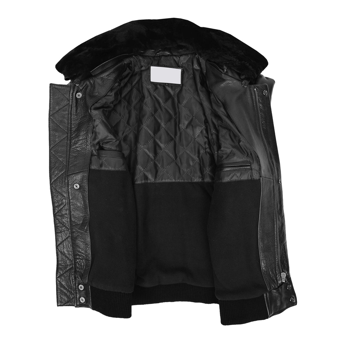 Mens Leather Bomber Pilot Jacket Removable Collar Leroy Black - genuine leather jacket in black with bomber