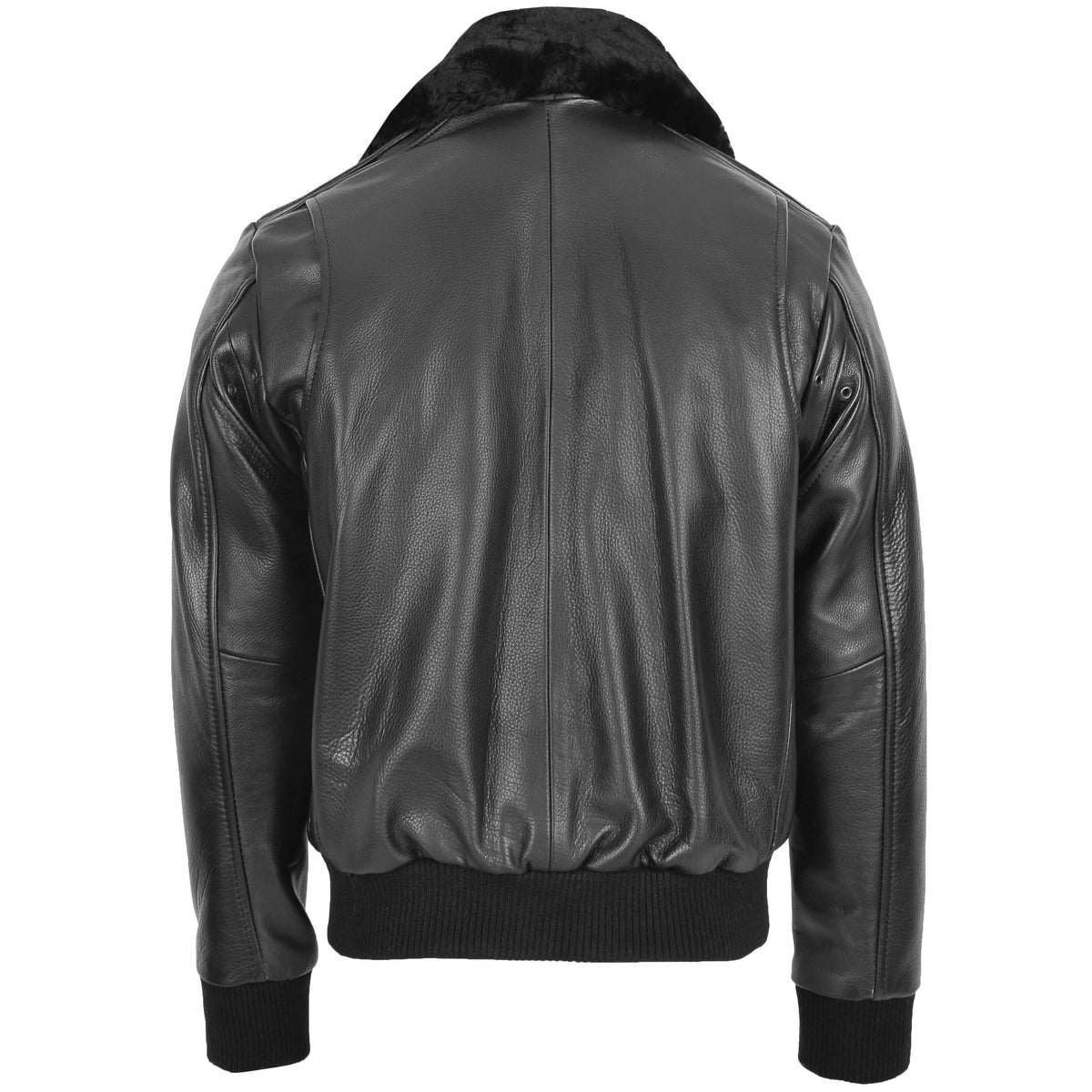 Mens Leather Bomber Pilot Jacket Removable Collar Leroy Black - genuine leather jacket in black with two outer pockets