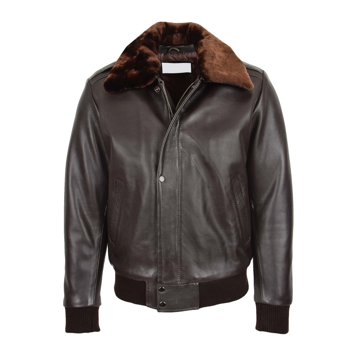 Mens Leather Bomber Pilot Jacket Removable Collar Leroy Brown - genuine leather jacket in brown with bomber