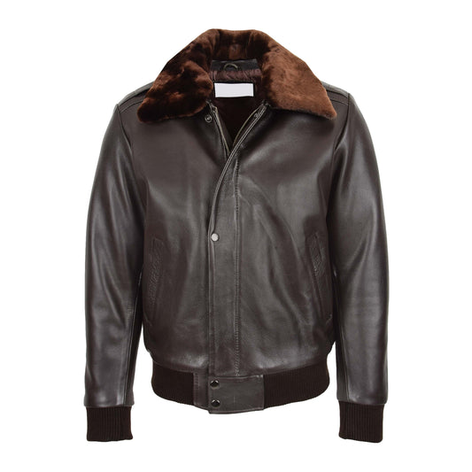 Mens Leather Bomber Pilot Jacket Removable Collar Leroy Brown - genuine leather jacket in brown with bomber