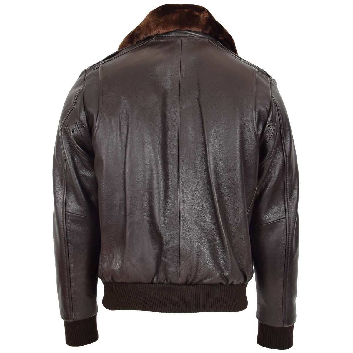 Mens Leather Bomber Pilot Jacket Removable Collar Leroy Brown - genuine leather jacket in brown with two outer pockets