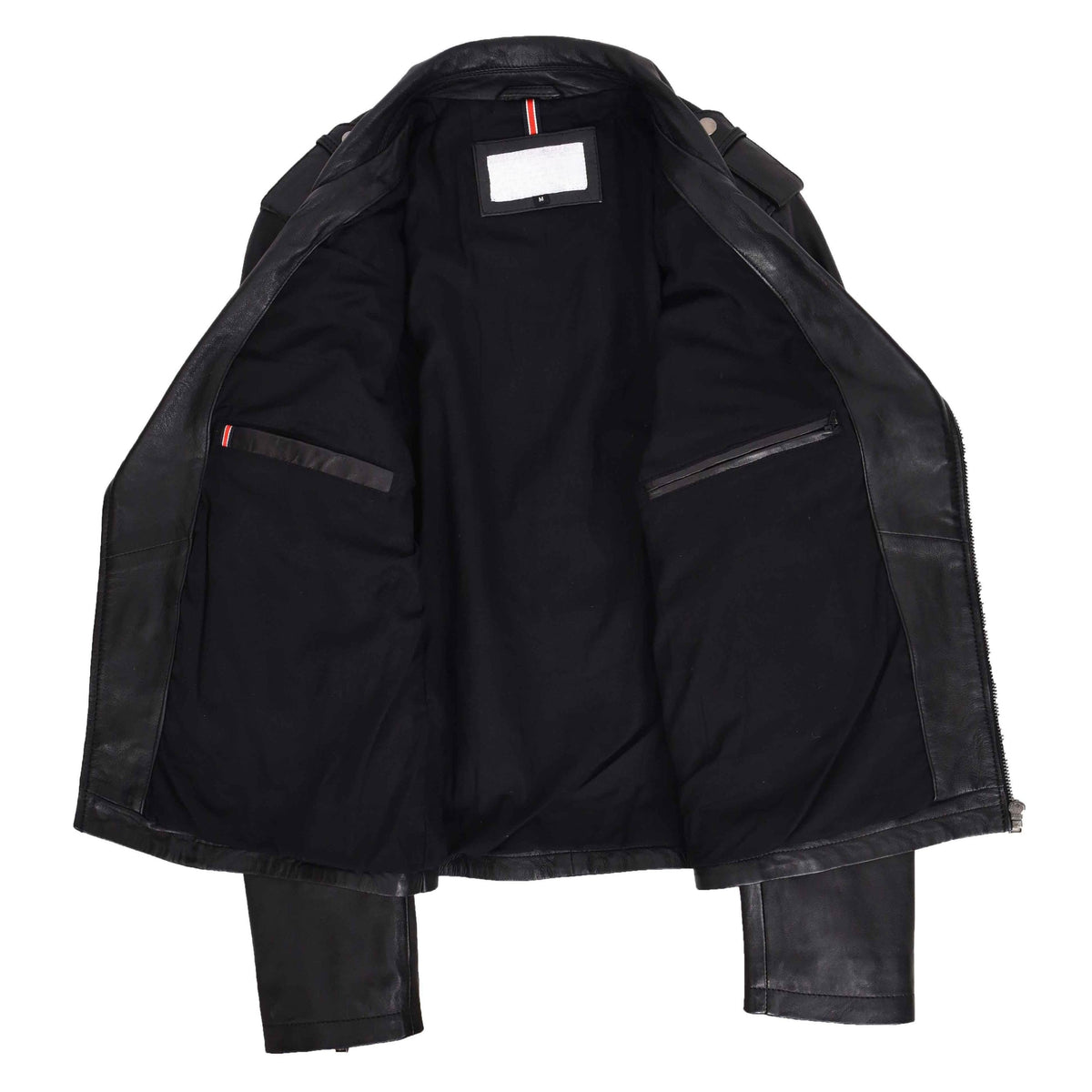 Mens Leather Brando Biker Jacket Cross Zip Daylen Black - genuine leather jacket in black with biker