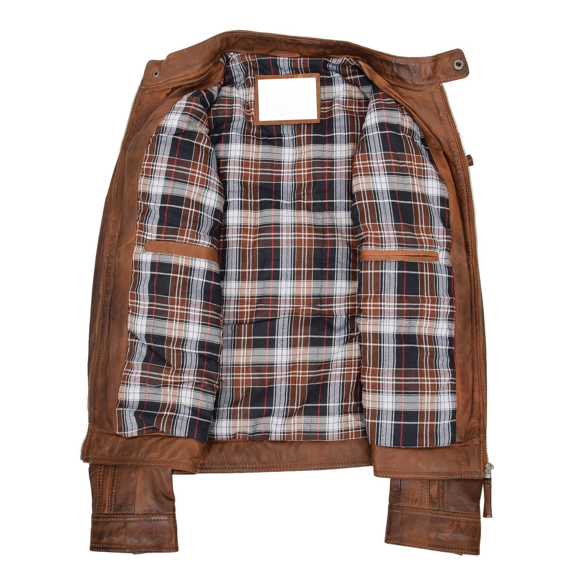 Mens Leather Cafe Racer Biker Jacket Charlie Antique Brown - genuine leather jacket in antique brown with four outer pockets
