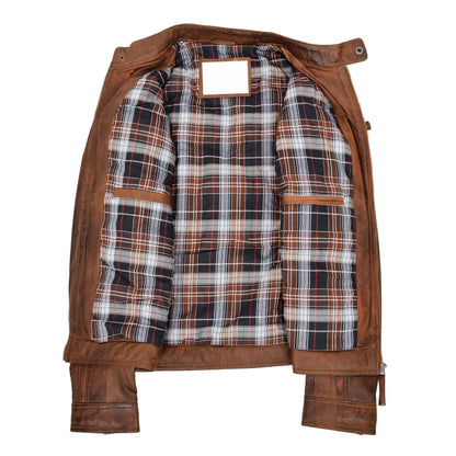 Mens Leather Cafe Racer Biker Jacket Charlie Antique Brown - genuine leather jacket in antique brown with four outer pockets