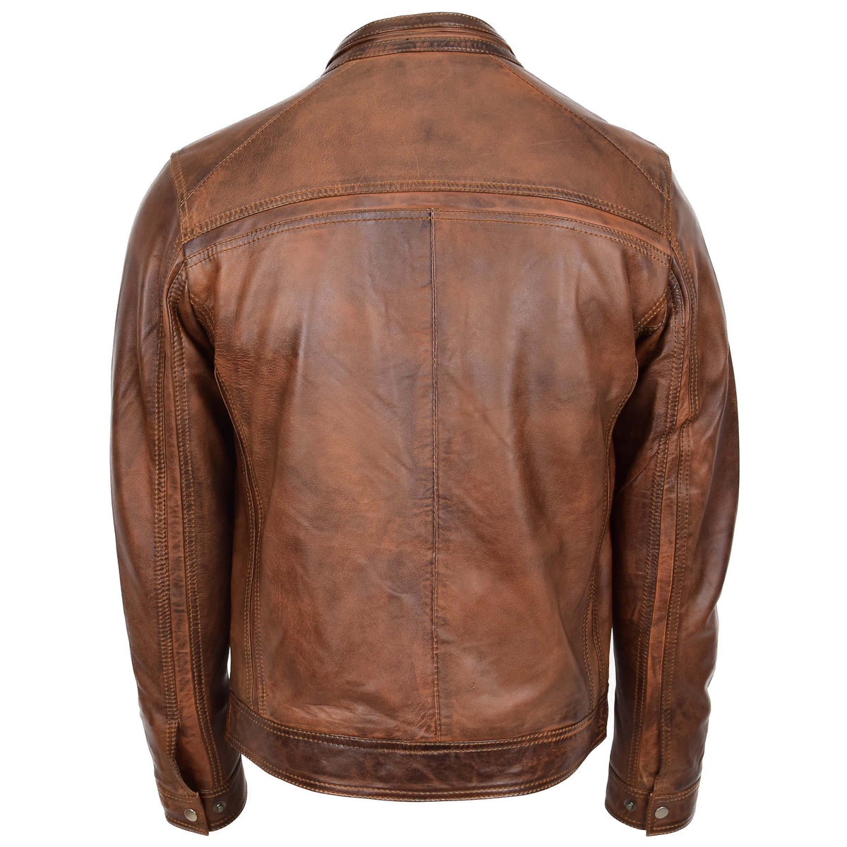 Mens Leather Cafe Racer Biker Jacket Charlie Antique Brown - genuine leather jacket in antique brown with biker